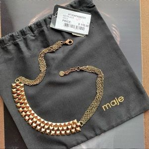 Maje Goldtone Pyramid Spike Necklace, New with tags